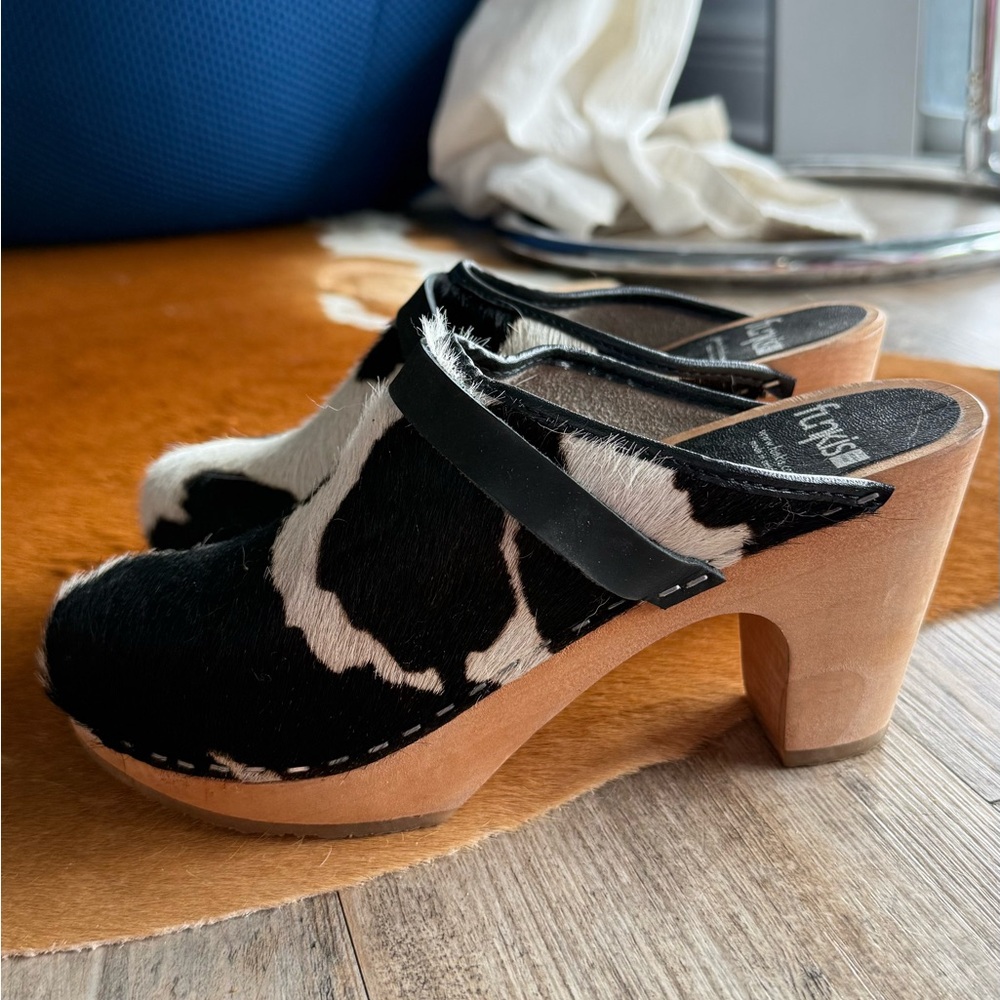 Chic Black and White Cowhide Mules by Lotta From Stockholm